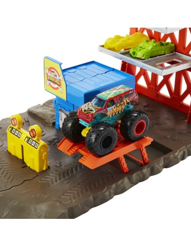 Hot Wheels Monster Trucks Playset Distruzione Suprema e 3 Macchinine con Lanciatore, Giocattolo per Bambini 4+ Anni