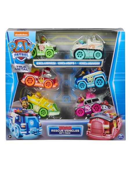 PAW Patrol , Confezione Regalo Macchinine Die-Cast Neon, 6 veicoli in metallo in scala 1 55 inclusi, Giochi per bambini dai 3