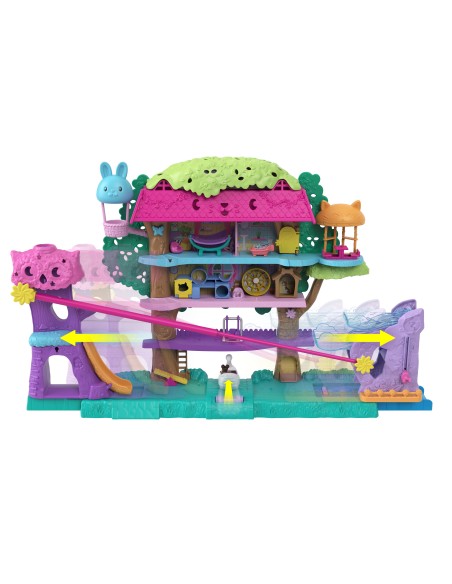 Polly Pocket Pollyville Casa sull'Albero dei Cuccioli, playset a 5 piani, 15+ pezzi gioco  2 bambole, veicolo, 4 animali e