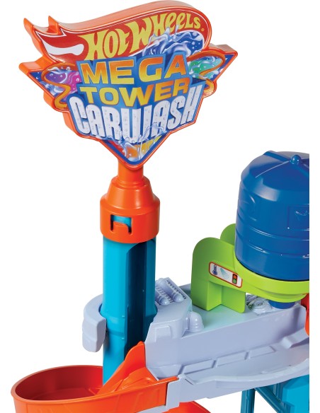 Hot Wheels City Mega Torre Autolavaggio, include 1 macchinina Color Shifters e pratici serbatoi per acqua, si collega ad altri