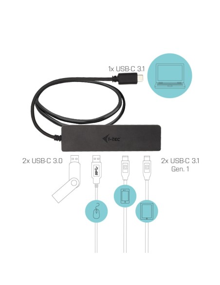 i-tec Metal USB-C HUB 2x USB 3.0 + 2x USB-C, with 85cm USB-C cable