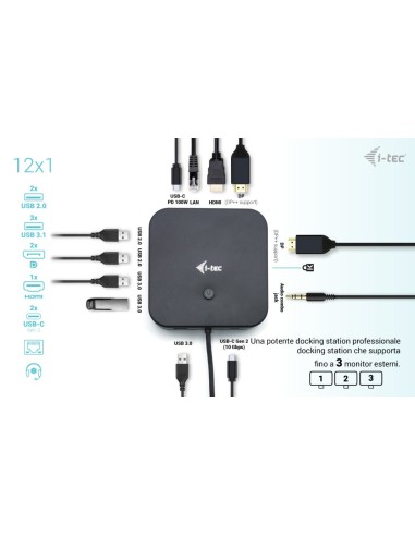 i-tec USB-C HDMI Dual DP Docking Station with Power Delivery 100 W + Universal Charger 100 W