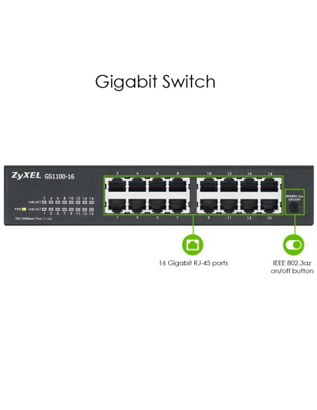 Zyxel GS1100-16 Non gestito Gigabit Ethernet (10 100 1000) Nero