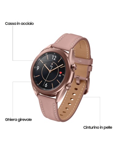 Samsung Galaxy Watch3 Smartwatch Bluetooth, cassa 41mm acciaio, cinturino pelle, Saturimetro, Rilevamento cadute, Monitoraggio