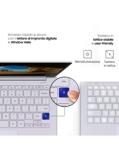 Samsung Galaxy Book Ion 13,3” Aura Silver Intel® Core™ i5 di decima generazione Windows 10 Home Wi-Fi 6 RAM 8GB Memoria 256GB