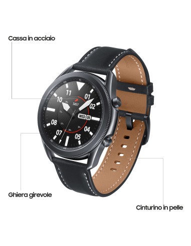 Samsung Galaxy Watch3 Smartwatch Bluetooth, cassa 45mm acciaio, cinturino pelle, Saturimetro, Rilevamento cadute, Monitoraggio