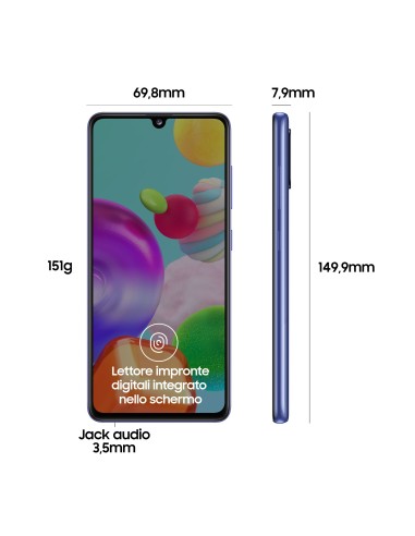Samsung Galaxy A41 , Display 6.1, 64GB, 4 GB, 3500 mAh, Dual Sim, Prism Crush Blue