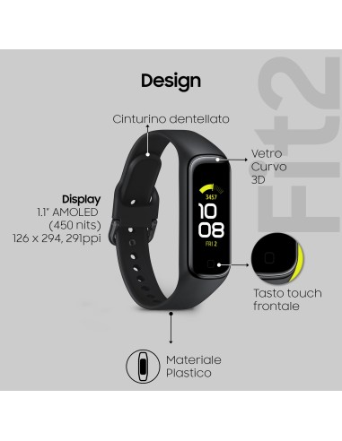 Samsung Galaxy Fit2 AMOLED Braccialetto per rilevamento di attività 2,79 cm (1.1") Nero