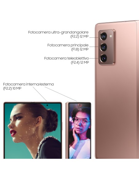 Samsung Galaxy Z Fold2 5G , ext.6.2” int. 7.6”, 256GB, RAM 12GB, NanoSIM, Android 10, Mystic Bronze