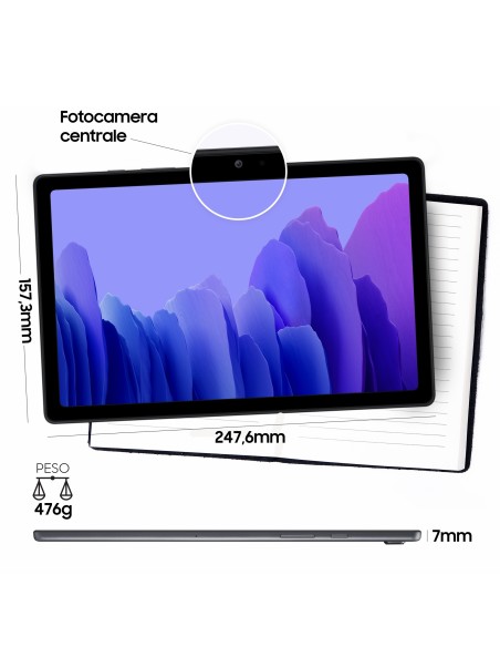 Samsung Galaxy Tab A7 Tablet, Display 10.4" TFT, 32GB Espandibili fino a 1TB, RAM 3GB, Batteria 7.040 mAh, LTE, Android 10,