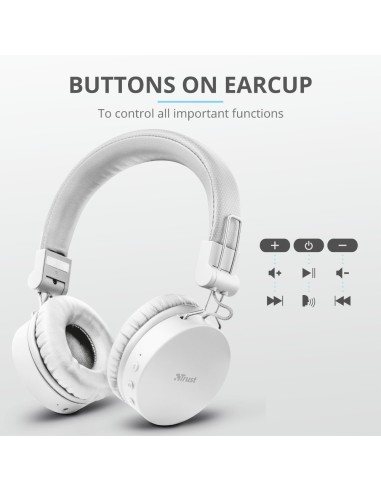 Trust 23909 cuffia e auricolare Cuffie Con cavo e senza cavo A Padiglione MUSICA Micro-USB Bluetooth Bianco
