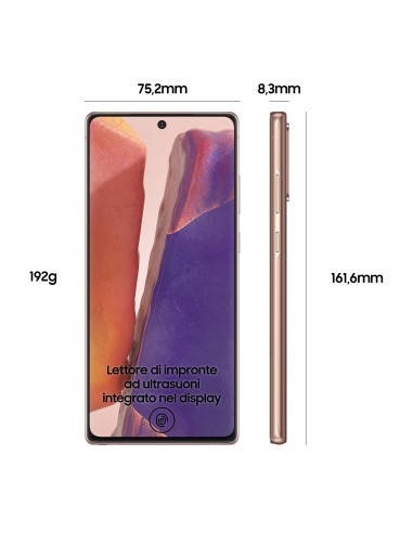 Samsung Galaxy Note20 5G Smartphone, Display 6.7" Super AMOLED Plus FHD+, 3 fotocamere posteriori, 256GB Espandibili, RAM 8GB,