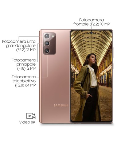 Samsung Galaxy Note20 5G Smartphone, Display 6.7" Super AMOLED Plus FHD+, 3 fotocamere posteriori, 256GB Espandibili, RAM 8GB,