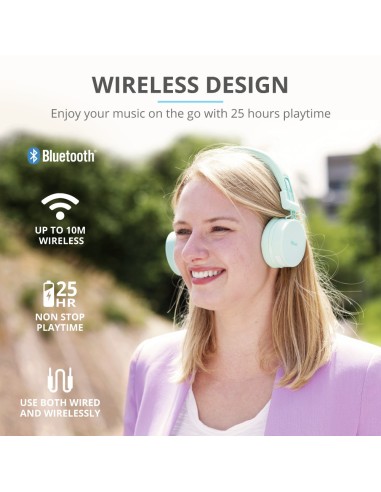 Trust 23912 cuffia e auricolare Cuffie Con cavo e senza cavo A Padiglione MUSICA Micro-USB Bluetooth Turchese