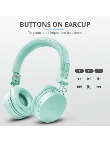 Trust 23912 cuffia e auricolare Cuffie Con cavo e senza cavo A Padiglione MUSICA Micro-USB Bluetooth Turchese