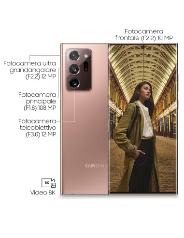 Samsung Galaxy Note20 Ultra 5G Smartphone, Display 6.9" Dynamic AMOLED 2X WQHD+, 3 fotocamere posteriori, 256GB Espandibili,