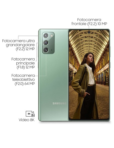 Samsung Galaxy Note20 Smartphone, Display 6.7" Super AMOLED Plus FHD+, 3 fotocamere posteriori, 256GB Espandibili, RAM 8GB,