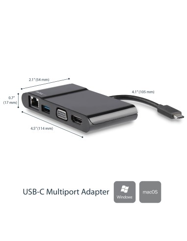 StarTech.com Adattatore USB-C a HDMI 4K o VGA 1080p - Gigabit Ethernet, 5Gbps, USB-A 3.0 - Mini Dock USB type C da viaggio -