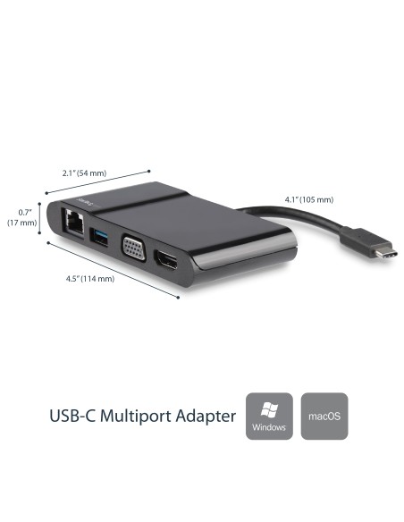StarTech.com Adattatore USB-C a HDMI 4K o VGA 1080p - Gigabit Ethernet, 5Gbps, USB-A 3.0 - Mini Dock USB type C da viaggio -