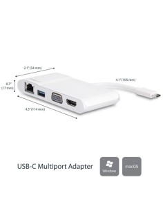 StarTech.com Adattatore multiporta USB-C - Dock da viaggio USB-C a HDMI 4K o VGA 1080p - Gigabit Ethernet, 5 Gbps USB-A 3.0 - 2