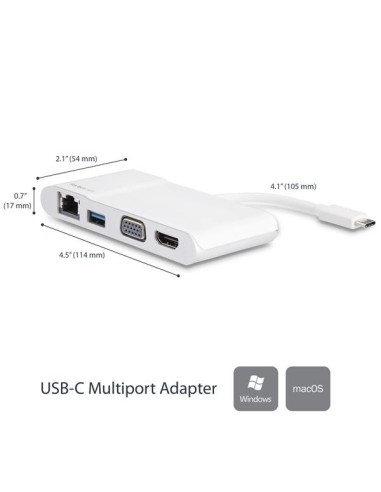 StarTech.com Adattatore multiporta USB-C - Dock da viaggio USB-C a HDMI 4K o VGA 1080p - Gigabit Ethernet, 5 Gbps USB-A 3.0 -