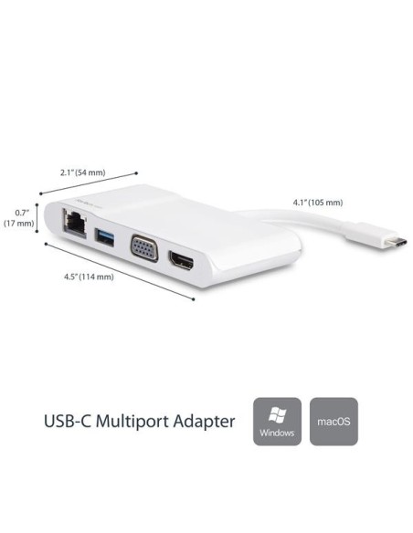 StarTech.com Adattatore multiporta USB-C - Dock da viaggio USB-C a HDMI 4K o VGA 1080p - Gigabit Ethernet, 5 Gbps USB-A 3.0 -