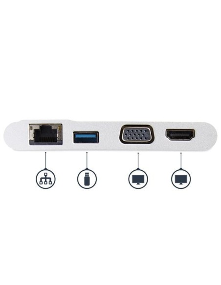StarTech.com Adattatore multiporta USB-C - Dock da viaggio USB-C a HDMI 4K o VGA 1080p - Gigabit Ethernet, 5 Gbps USB-A 3.0 -