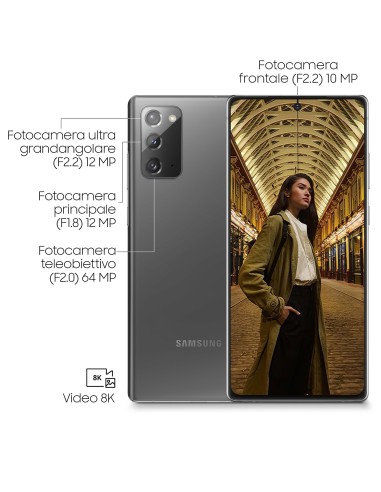 Samsung Galaxy Note20 Smartphone, Display 6.7" Super AMOLED Plus FHD+, 3 fotocamere posteriori, 256GB Espandibili, RAM 8GB,