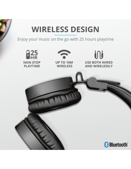 Trust Tones Auricolare Con cavo e senza cavo A Padiglione Musica e Chiamate Micro-USB Bluetooth Nero, Acciaio