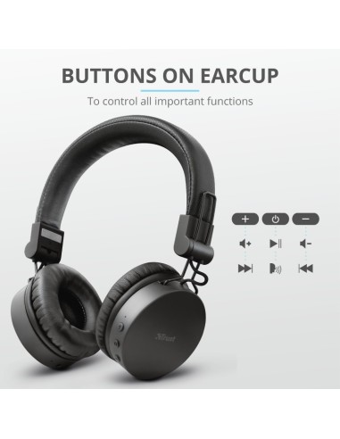 Trust Tones Auricolare Con cavo e senza cavo A Padiglione Musica e Chiamate Micro-USB Bluetooth Nero, Acciaio