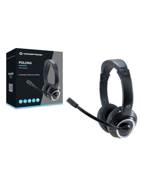 Conceptronic POLONA Auricolare Cablato A Padiglione Musica e Chiamate USB tipo A Nero