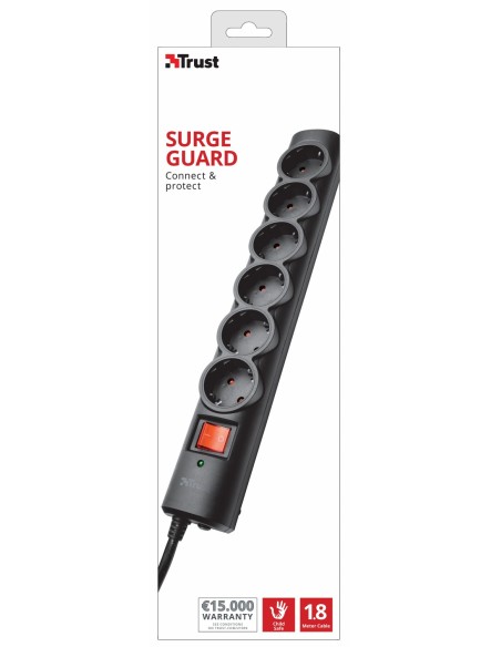 Trust 21061 protezione da sovraccarico Nero 6 presa(e) AC 1,8 m