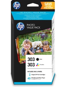 HP 303 Photo Value Pack con cartuccia nero e in tricromia, 40 fogli formato 10 x 15 cm