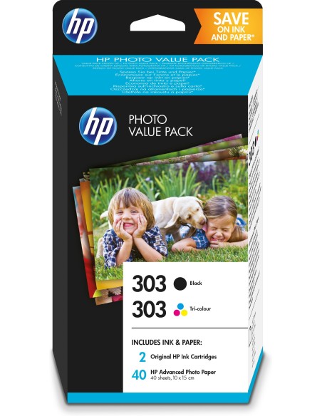 HP 303 Photo Value Pack con cartuccia nero e in tricromia, 40 fogli formato 10 x 15 cm
