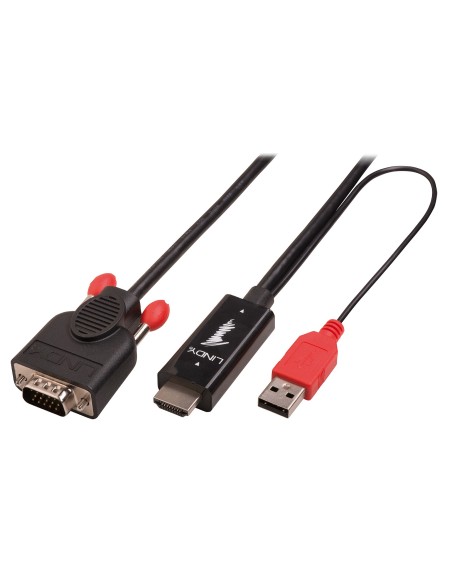 Lindy 41457 cavo e adattatore video 0,1 m VGA (D-Sub) HDMI + USB Nero