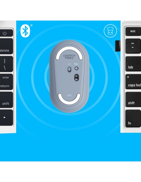 Logitech Pebble, mouse wireless con Bluetooth o ricevitore da 2,4 GHz, mouse per computer con clic silenzioso per laptop,