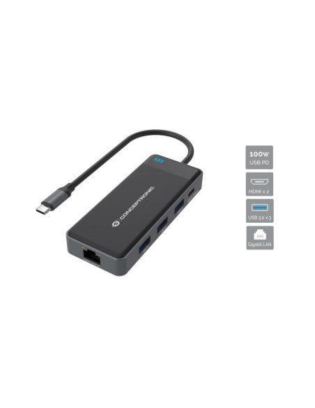 Conceptronic DONN14G replicatore di porte e docking station per notebook Cablato USB 3.2 Gen 1 (3.1 Gen 1) Type-C Grigio