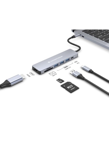 Conceptronic DONN19G replicatore di porte e docking station per notebook Cablato USB 3.2 Gen 1 (3.1 Gen 1) Type-C Grigio