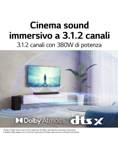 LG Soundbar S75Q 380W 3.1.2 canali, Meridian, Dolby Atmos, NOVITÀ 2022