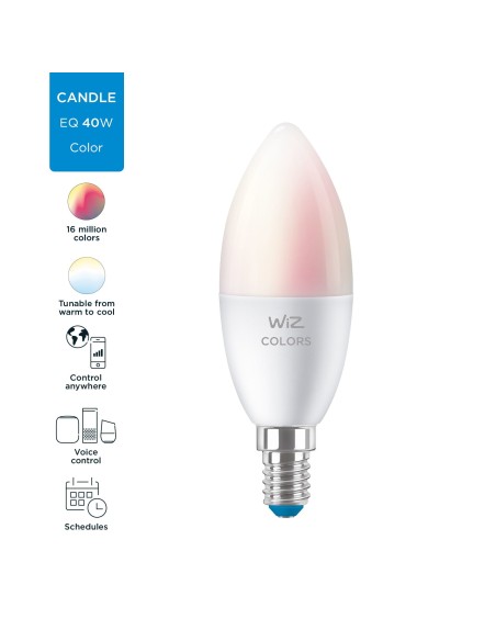 WiZ Lampadina Smart Dimmerabile Luce Bianca o Colorata Attacco E14 40W Candela