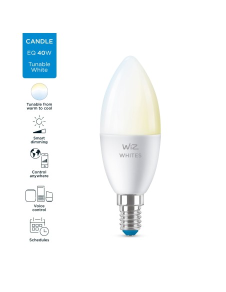 WiZ Lampadina Smart Dimmerabile Luce Bianca da Calda a Fredda Attacco E14 40W Candela