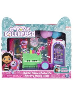 Gabby's Dollhouse , Groovy Music Room con personaggio Daniel James Catnip, 2 accessori, 2 mobili e 2 scatole con sorpresa,