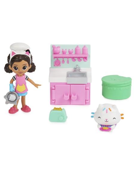 Gabby's Dollhouse , set Lunch and Munch Kitchen con 2 personaggi giocattolo, accessori e mobile, giocattolo per bambini dai 3