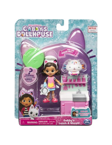 Gabby's Dollhouse , set Lunch and Munch Kitchen con 2 personaggi giocattolo, accessori e mobile, giocattolo per bambini dai 3