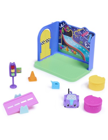 Gabby's Dollhouse , Stanza dei giochi Carlita Purr-ific con la macchinina giocattolo Carlita, accessori, mobili e scatola con