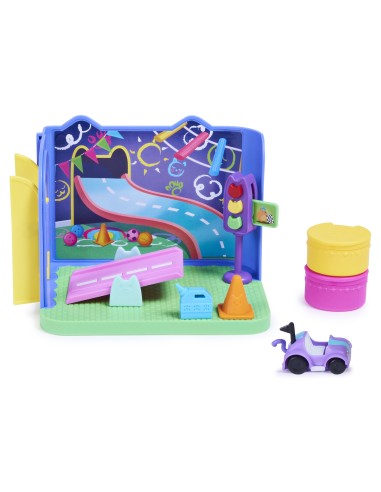 Gabby's Dollhouse , Stanza dei giochi Carlita Purr-ific con la macchinina giocattolo Carlita, accessori, mobili e scatola con