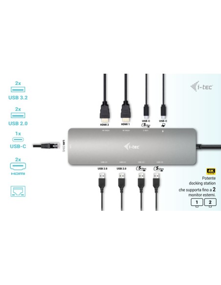 i-tec USB-C Metal Nano 2x Display Docking Station + Power Delivery 100 W