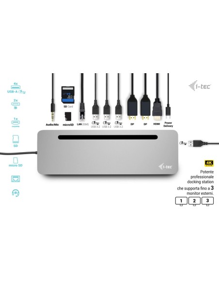 i-tec USB-C Metal Ergonomic 3x 4K Display Docking Station + Power Delivery 100 W