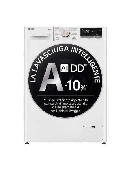 LG D4R7011TSWG Lavasciuga 11 6kg AI DD, Classe D, 1400 giri, TurboWash 360, Vapore, Wi-Fi