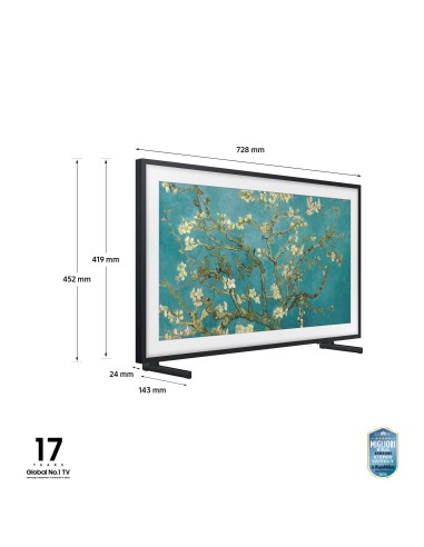 Samsung Lifestyle TV QE32LS03CBUXZT The Frame QLED Full HD, Smart TV 32" Matte Display, OTS Lite, Black 2023